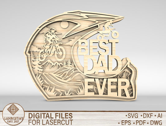 Best Dad Ever Motocross Helmet Sign SVG Laser Cut File for Glowforge and LightBurn