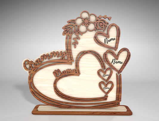 Personalized Mom Heart Floral Sign SVG for Glowforge and xTool