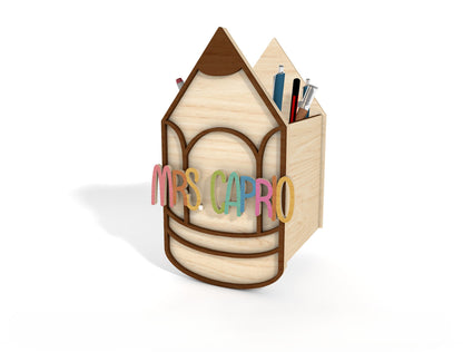 Personalized Pencil Pen Holder Laser Cut File SVG for Glowforge and LightBurn