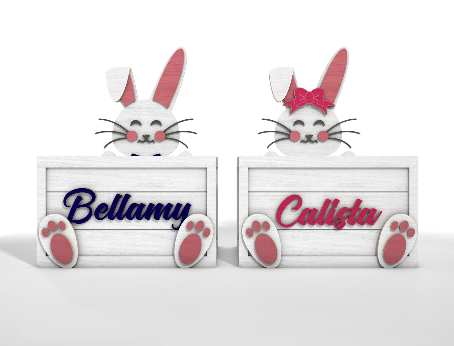 Personalized Easter Bunny Basket SVG Cute Wooden Box for Glowforge and xTool