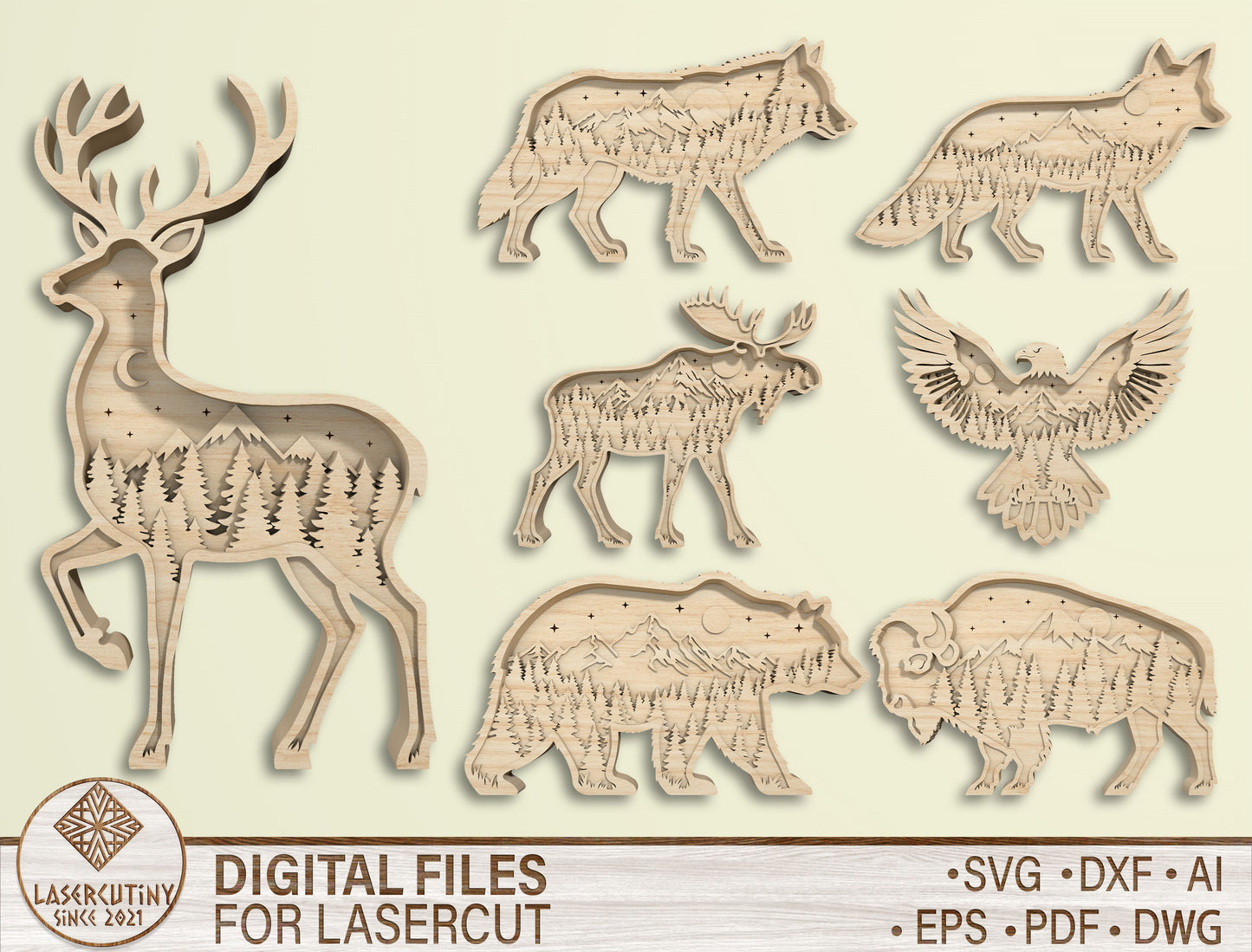 Multilayer Forest Animal SVG Bundle for LightBurn and Glowforge