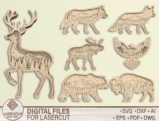 Multilayer Forest Animal SVG Bundle for LightBurn and Glowforge