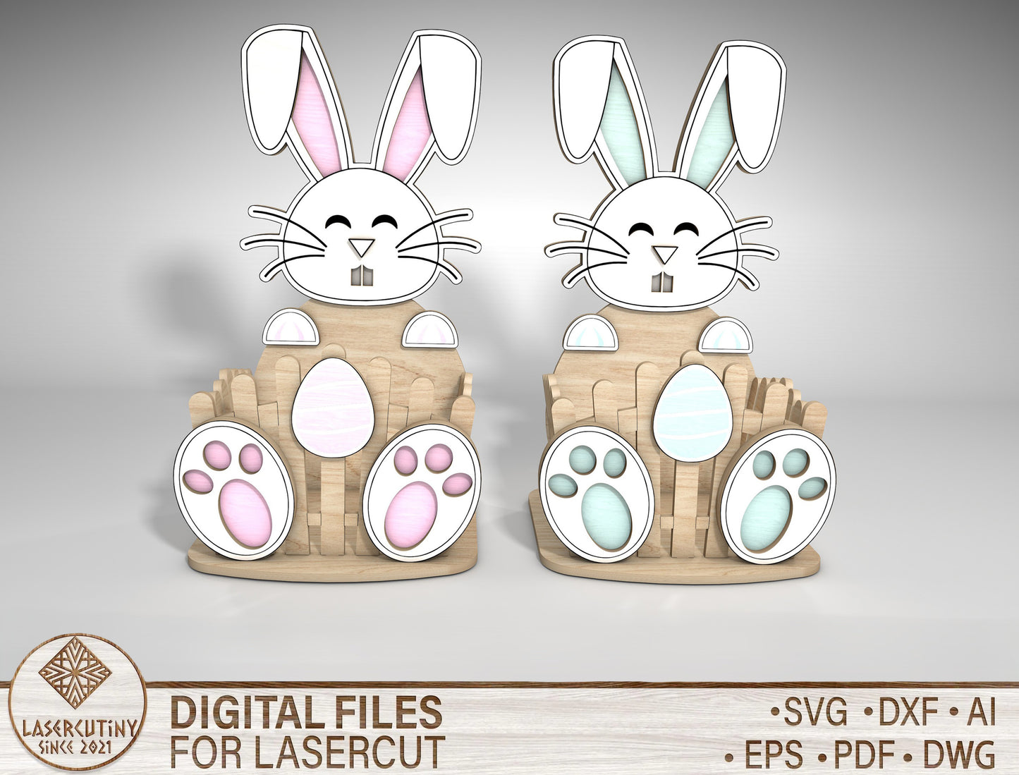 Cute Bunny Egg Holder Stand SVG Pastel Easter 2 Designs for LightBurn and xTool