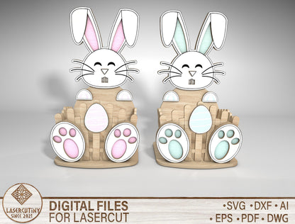 Cute Bunny Egg Holder Stand SVG Pastel Easter 2 Designs for LightBurn and xTool