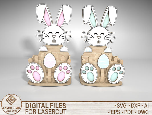 Cute Bunny Egg Holder Stand SVG Pastel Easter 2 Designs for LightBurn and xTool