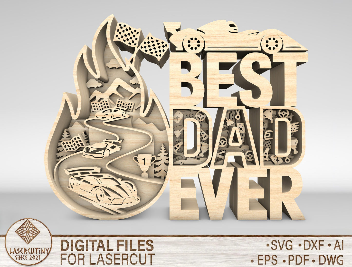 Best Dad Ever Racing Sign SVG Laser Cut File for xTool and Glowforge