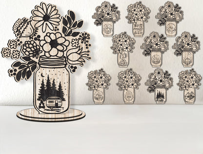 Mason Jar Floral Camping SVG Bundle Engraved Decor for Glowforge