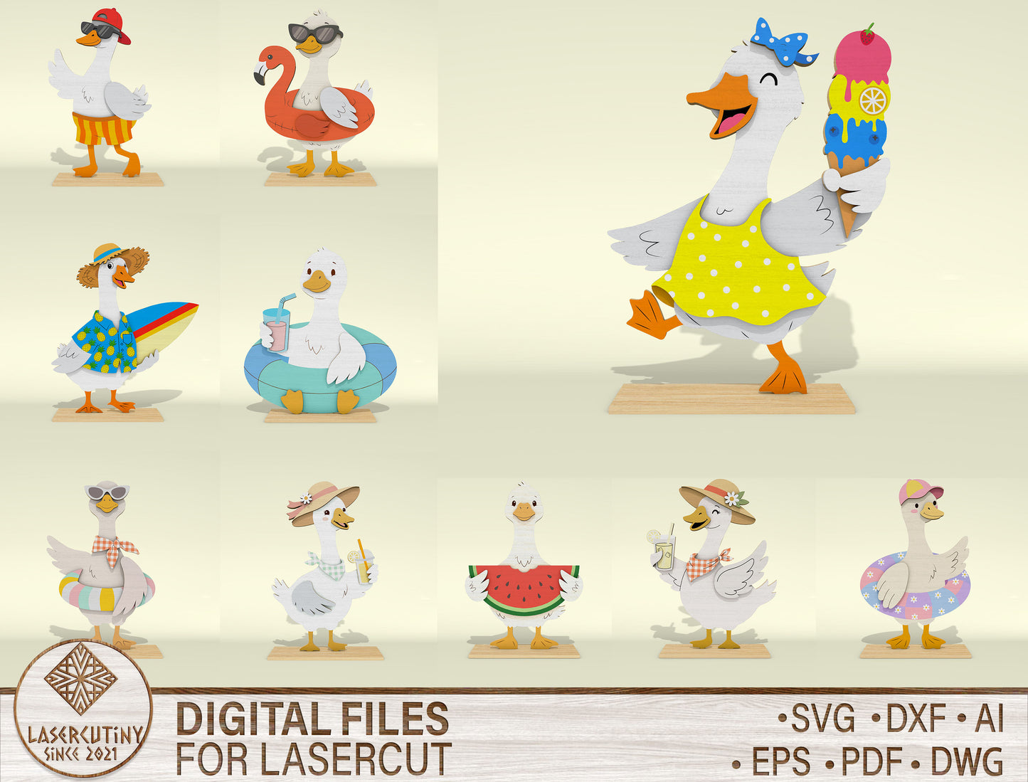 Summer Goose Shelf Sitter SVG Bundle for Glowforge and LightBurn
