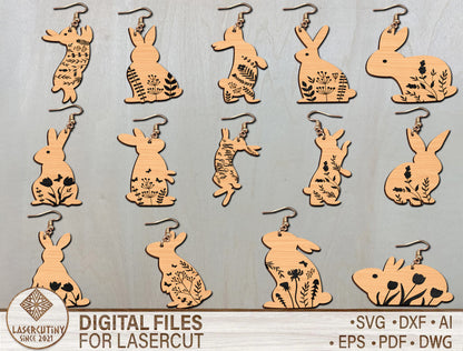 Floral Bunny Earrings SVG Bundle Engraved Rabbit for Glowforge and xTool