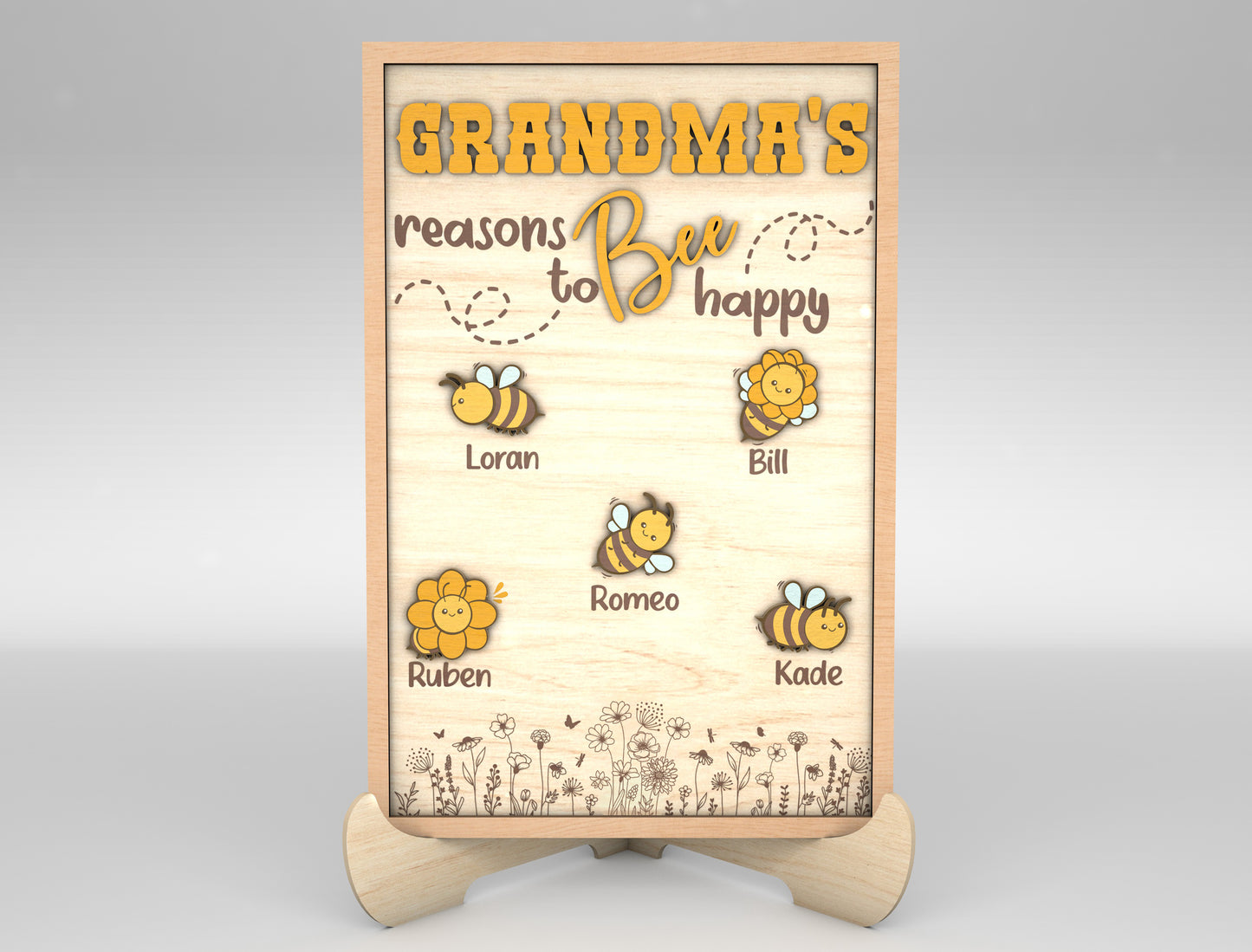 Grandma Bee Reasons to Be Happy Sign SVG for Glowforge and xTool