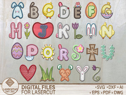 Easter Alphabet Letters SVG Bundle Cute Bunny ABC for LightBurn and xTool