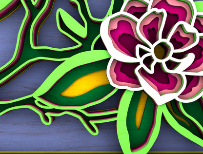 Multilayer Orchid Flower SVG Floral Frame Tabletop for Glowforge