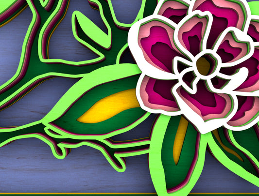 Multilayer Orchid Flower SVG Floral Frame Tabletop for Glowforge