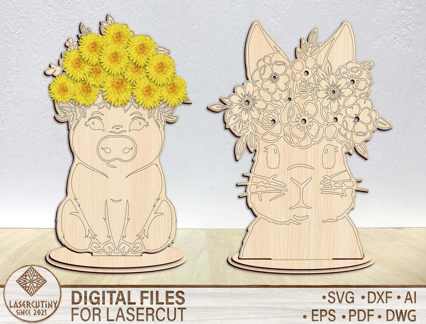 Animal Floral Stand SVG Cute Flower Holder Decor for Glowforge