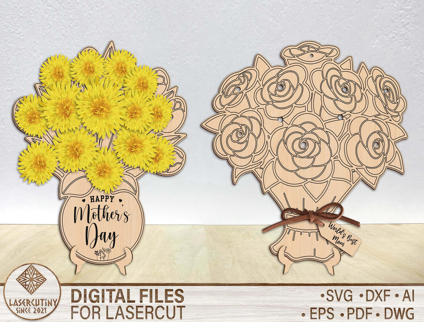 Mother's Day Bouquet Holder SVG Floral Insert Stand for Glowforge