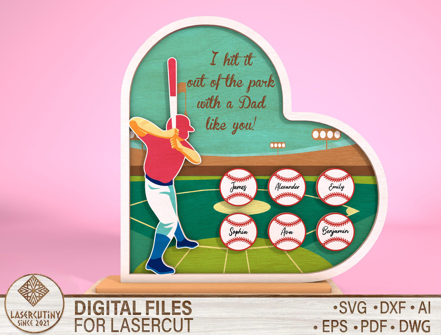 Personalized Baseball Dad Heart Sign SVG for Glowforge and xTool