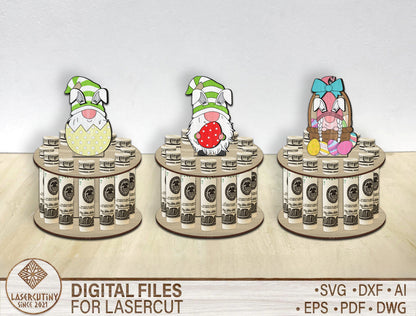 Easter Gnome Money Cake Holder SVG Spring Gnome Cash Stand for Glowforge