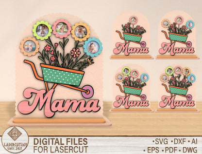 Mama Wheelbarrow Flower Photo Frame SVG Bundle for Glowforge and xTool