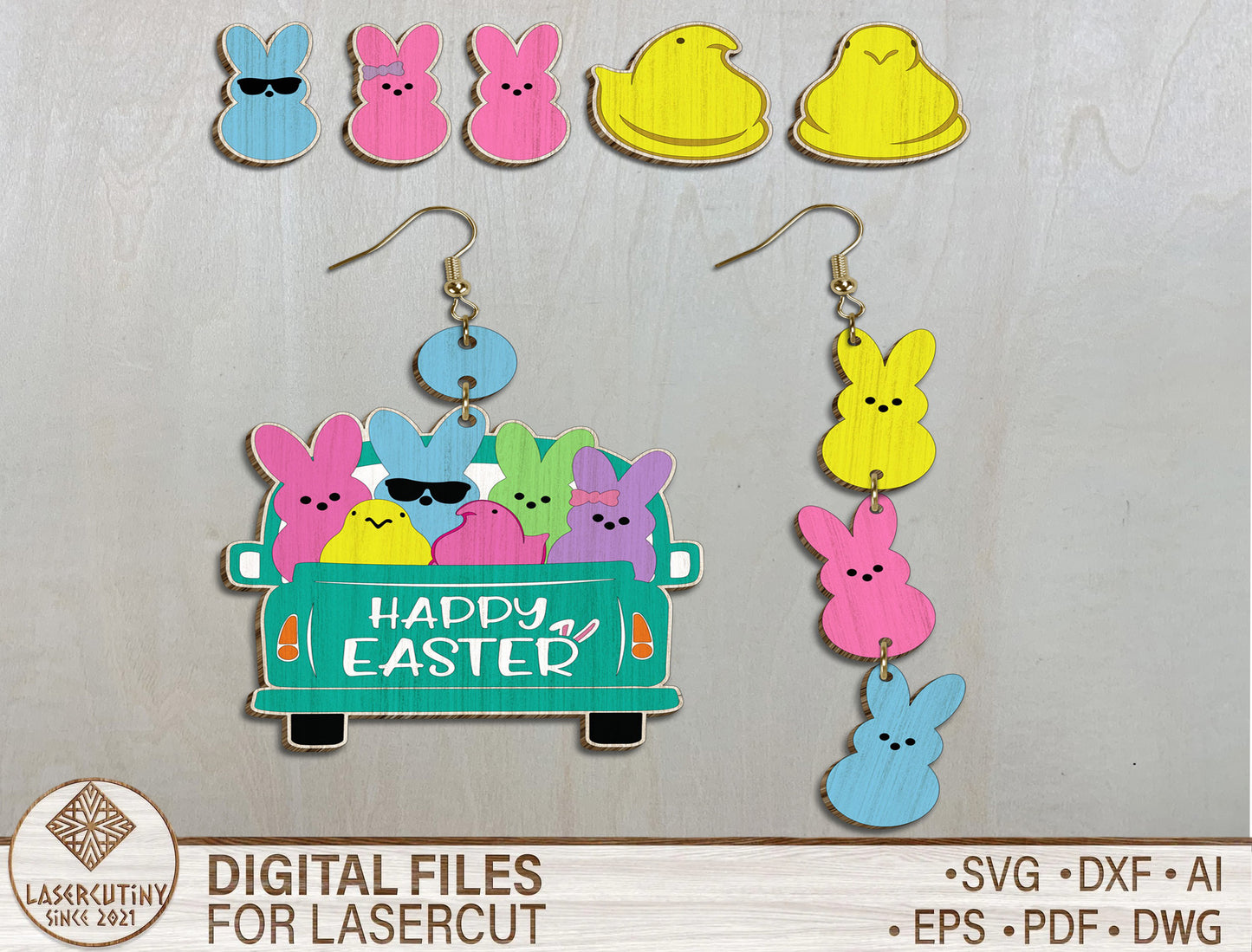 Easter Peeps Earrings SVG Bundle Wooden Easter Jewelry for Glowforge