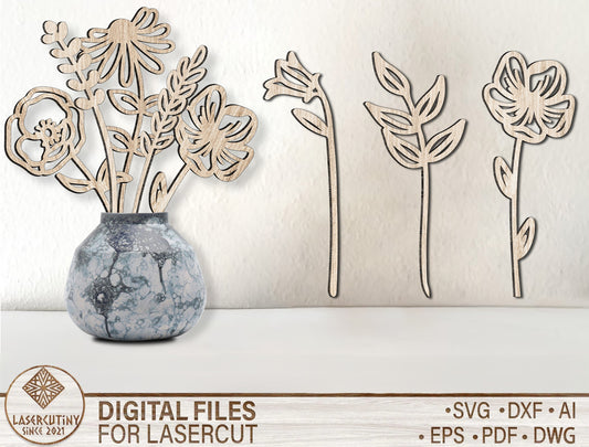 Wildflower Stem Minimal Botanical SVG Set for Glowforge and LightBurn
