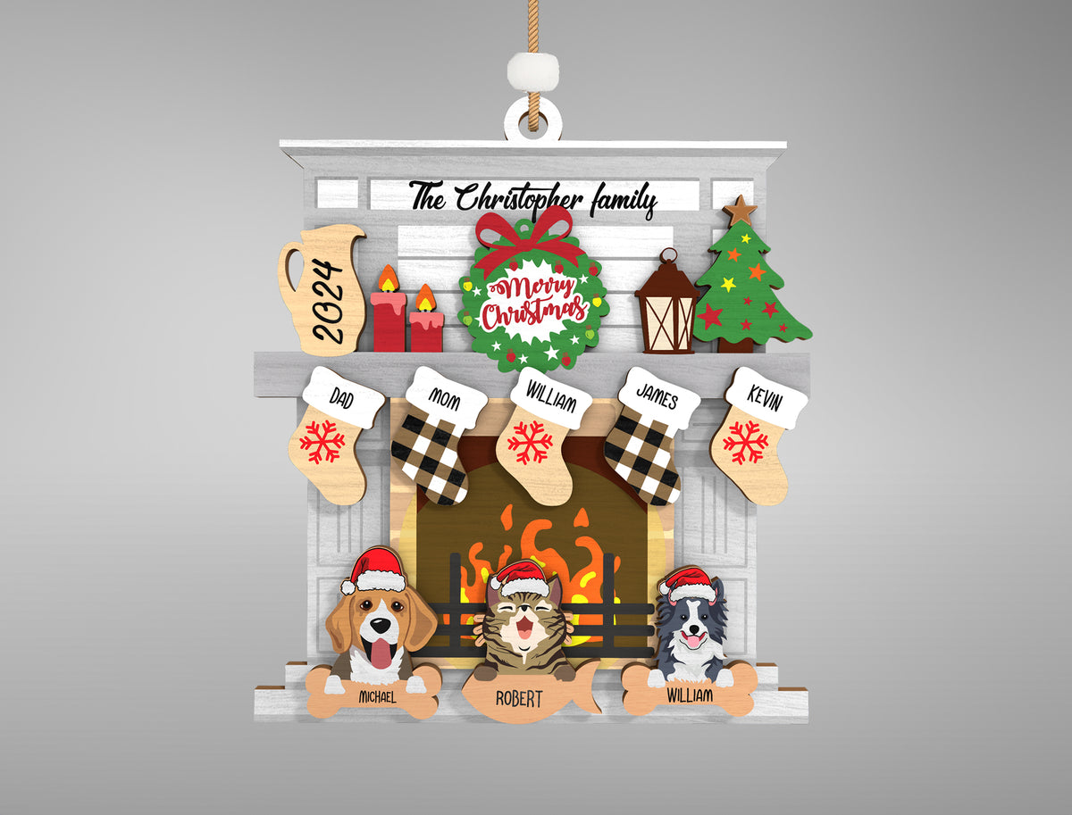 Custom Pet Family Christmas Fireplace Ornament SVG 3