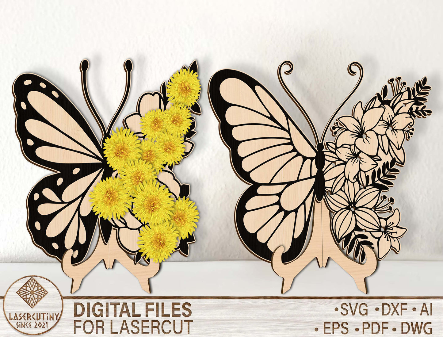 Butterfly Flower Holder SVG Laser Cut File for LightBurn and Glowforge