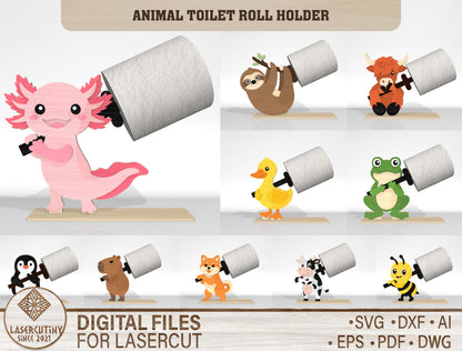 Animal Toilet Roll Holder SVG Bundle Laser Cut File for Glowforge and LightBurn