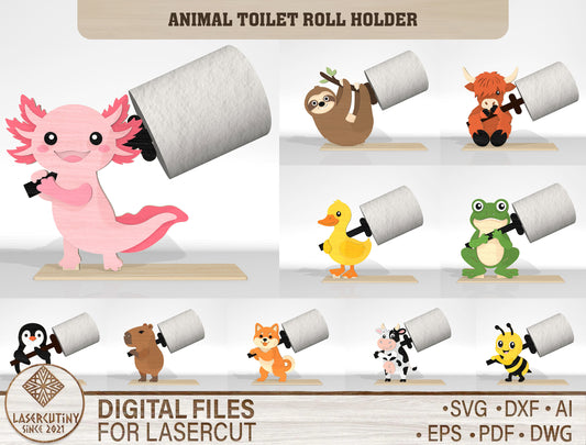 Animal Toilet Roll Holder SVG Bundle Laser Cut File for Glowforge and LightBurn