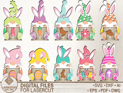 Cute Bunny Gnome Egg Basket Holder SVG Bundle 10 Designs for Glowforge and xTool