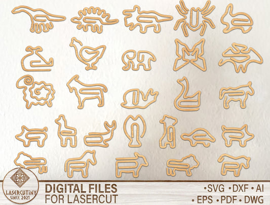 Animal Paper Clip SVG Bundle Laser Cut File for Glowforge and LightBurn