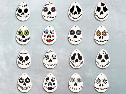 Easter Skull Egg Earrings Laser Cut File – Easter Jewelry SVG – Floral Skull Egg Dangle Earrings