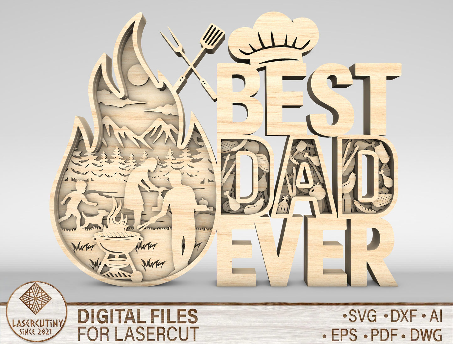 Best Dad Ever BBQ Grill Master Sign SVG Laser Cut File for Glowforge and xTool