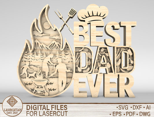 Best Dad Ever BBQ Grill Master Sign SVG Laser Cut File for Glowforge and xTool