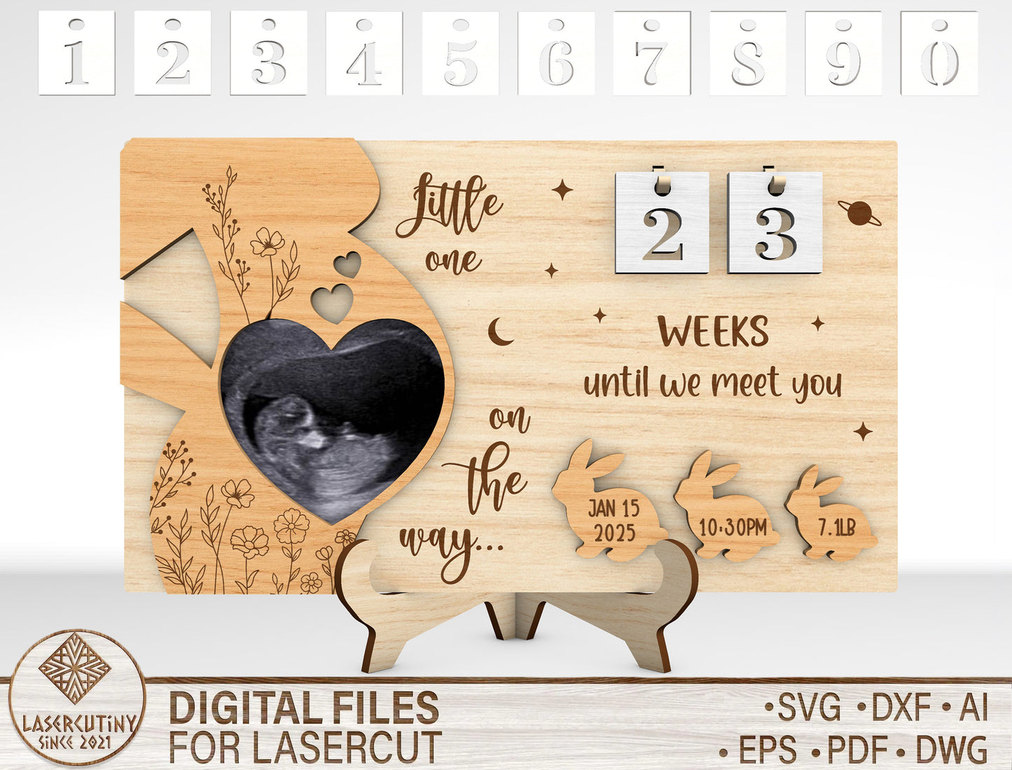 Pregnancy Countdown Ultrasound Sign SVG Laser Cut File for Glowforge and xTool
