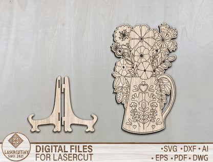 Floral Watering Can Mom Stand SVG Mother's Day Decor for Glowforge