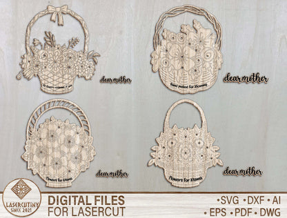 Floral Basket Mother's Day Holder SVG Flower Decor for LightBurn