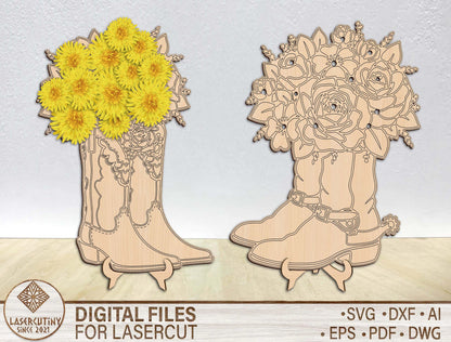 Cowboy Boot Floral Holder SVG Western Bouquet Stand for xTool