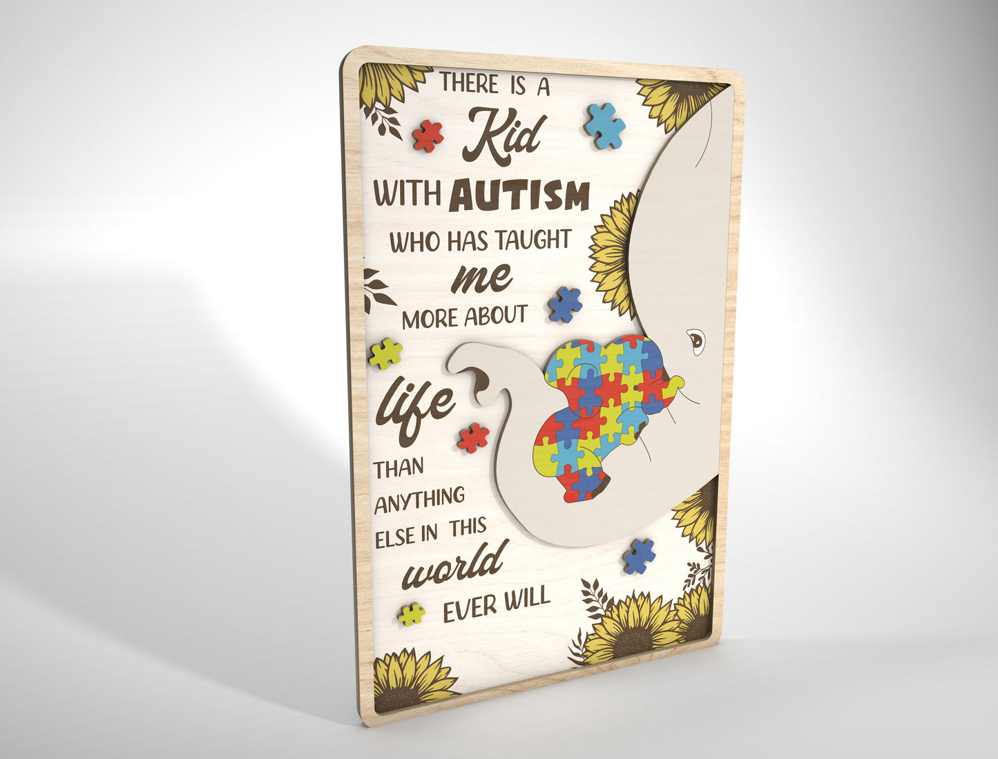 "A Kid With Autism" Puzzle Heart Mom Sign SVG for Glowforge