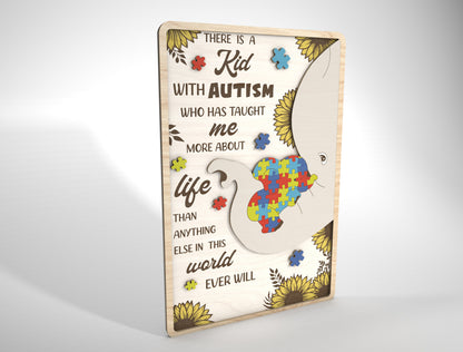 "A Kid With Autism" Puzzle Heart Mom Sign SVG for Glowforge