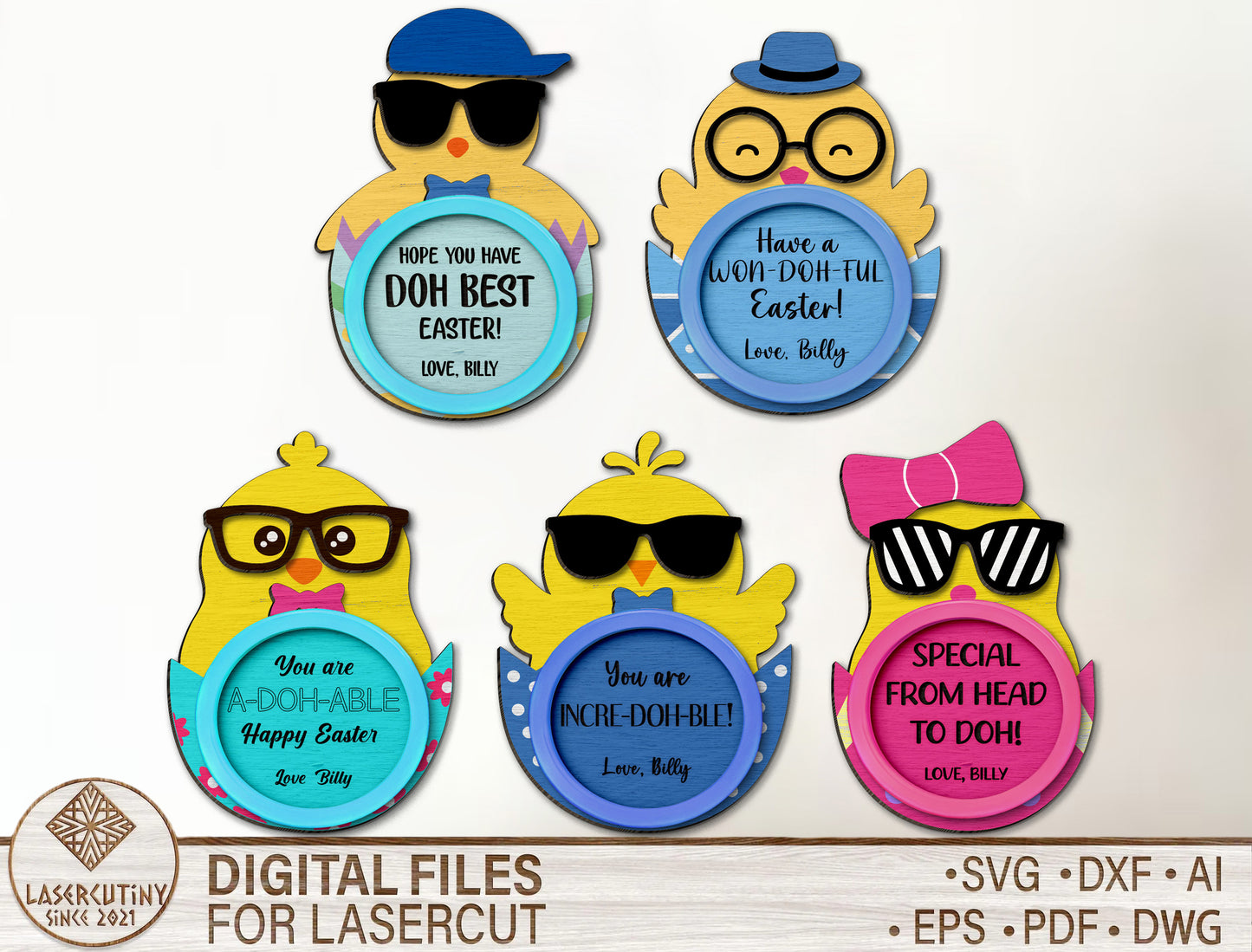 Easter Play Dough Gift Tag SVG Chick Bunny for LightBurn and xTool
