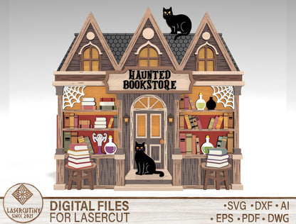 Haunted Bookstore Halloween SVG Laser Cut Decor for LightBurn