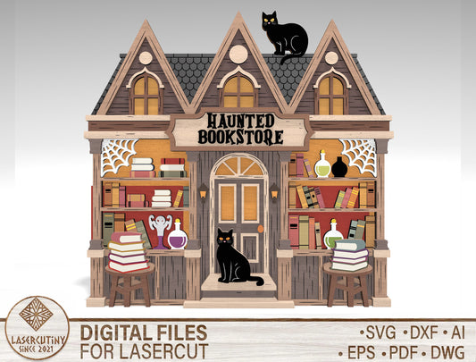 Haunted Bookstore Halloween SVG Laser Cut Decor for LightBurn
