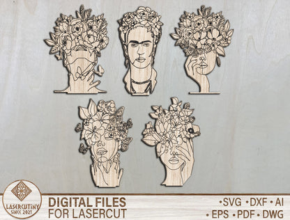 Abstract Floral Face Stand SVG Artistic Woman Line Art for Glowforge