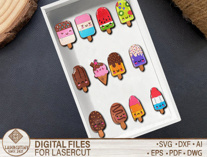 Kawaii Ice Cream Earrings SVG Bundle for Glowforge and LightBurn