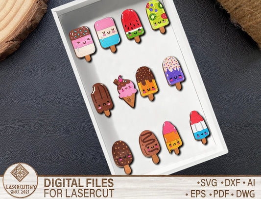 Kawaii Ice Cream Earrings SVG Bundle for Glowforge and LightBurn