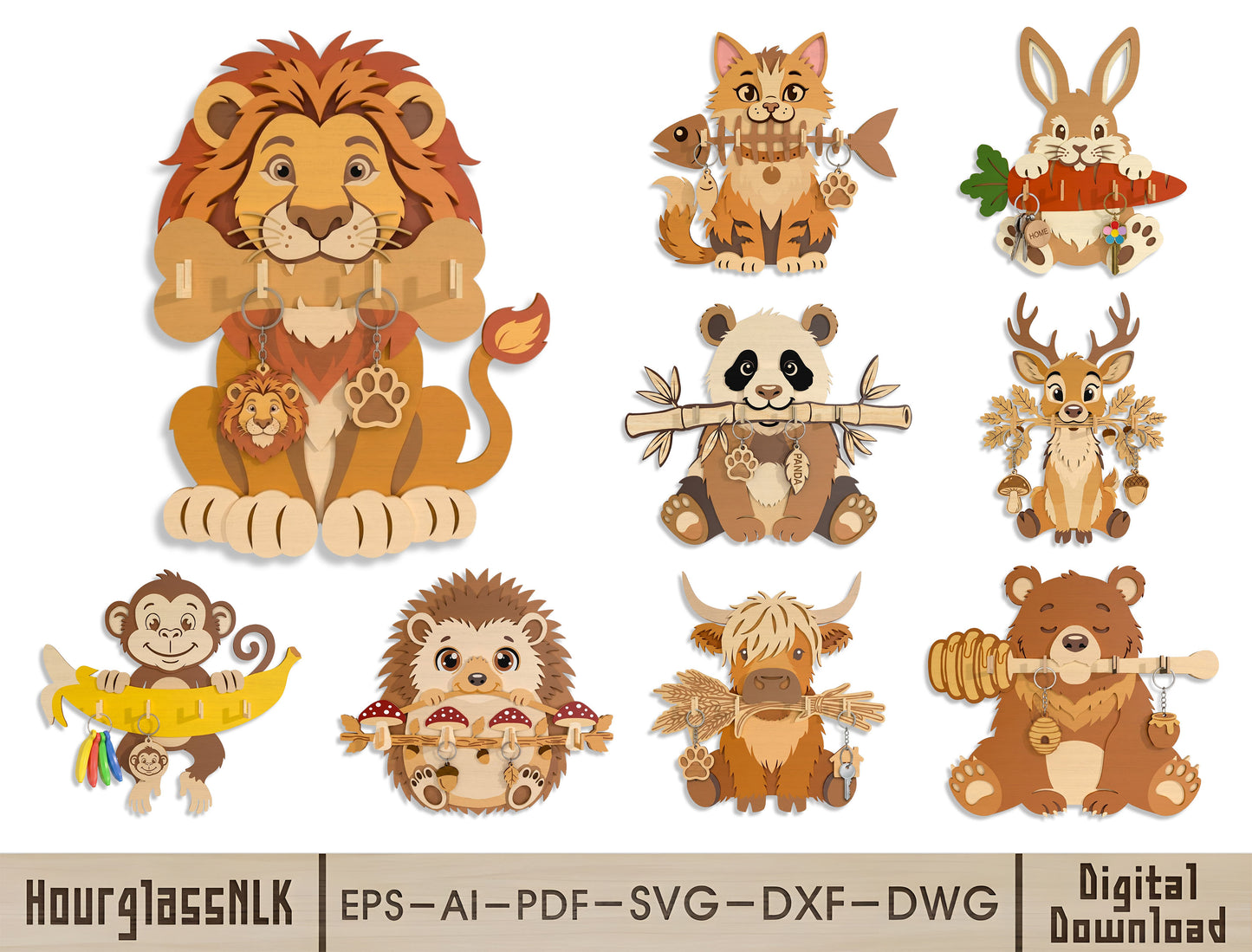 Animal Key Holder SVG Bundle for Glowforge, xTool, or LightBurn