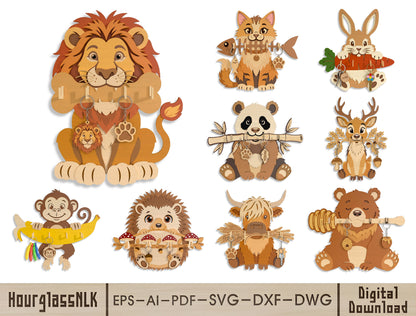 Animal Key Holder SVG Bundle for Glowforge, xTool, or LightBurn