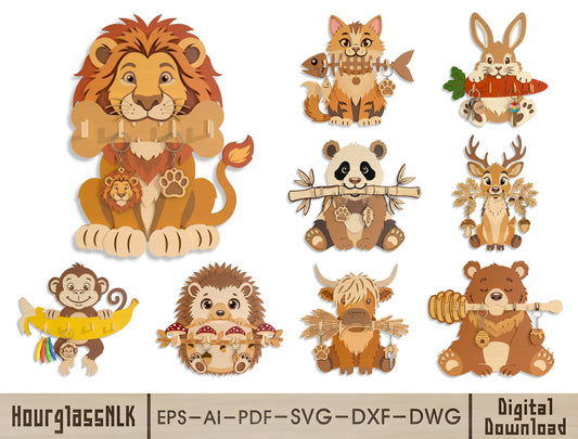 Animal Key Holder SVG Bundle for Glowforge, xTool, or LightBurn