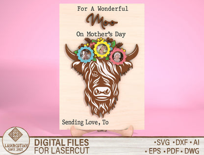 Highland Cow Mom Photo Frame SVG Bundle Laser Cut File for Glowforge and xTool