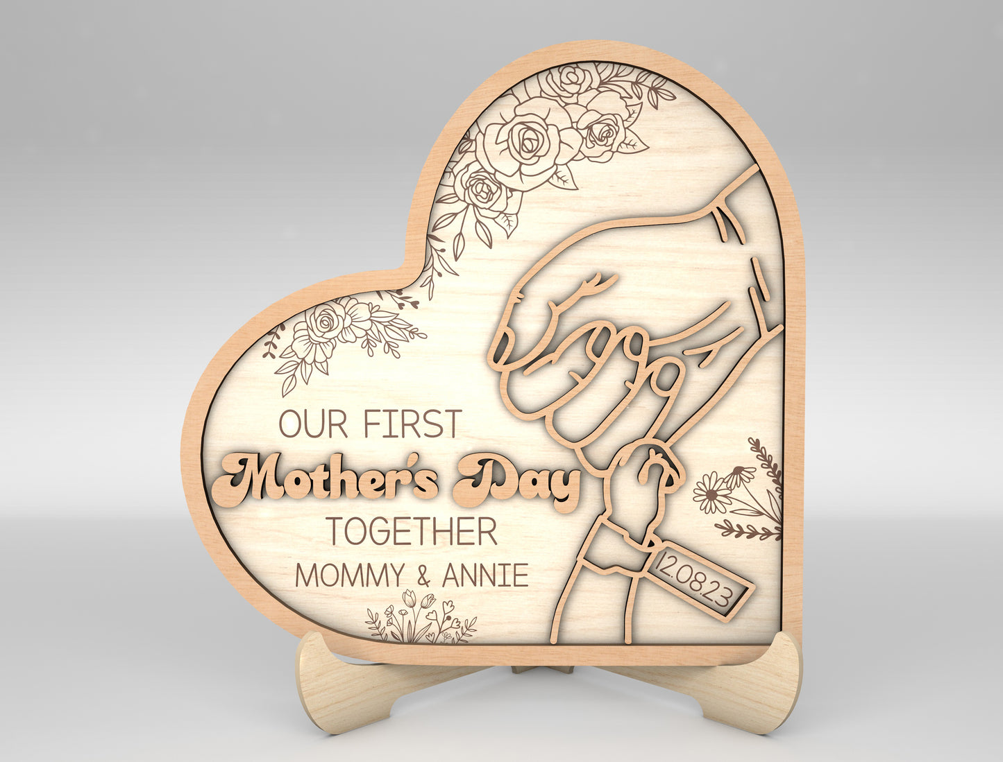 Mom Photo Holder Hand in Hand Love Sign SVG for xTool and LightBurn